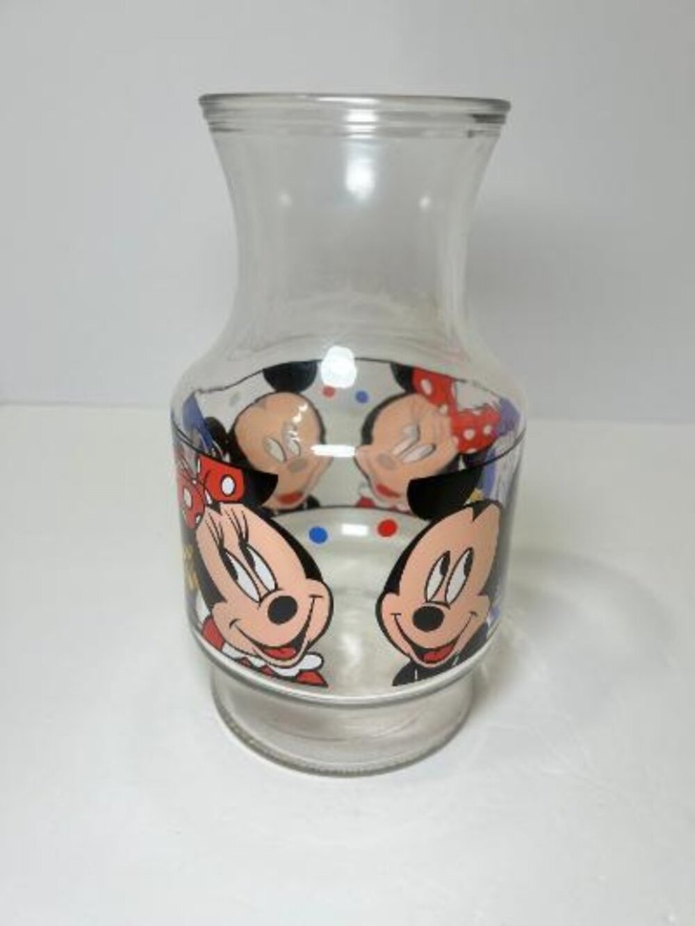 Vintage Anchor Hocking Disney Glass Carafe Pitcher With Mickey Minnie & Donald